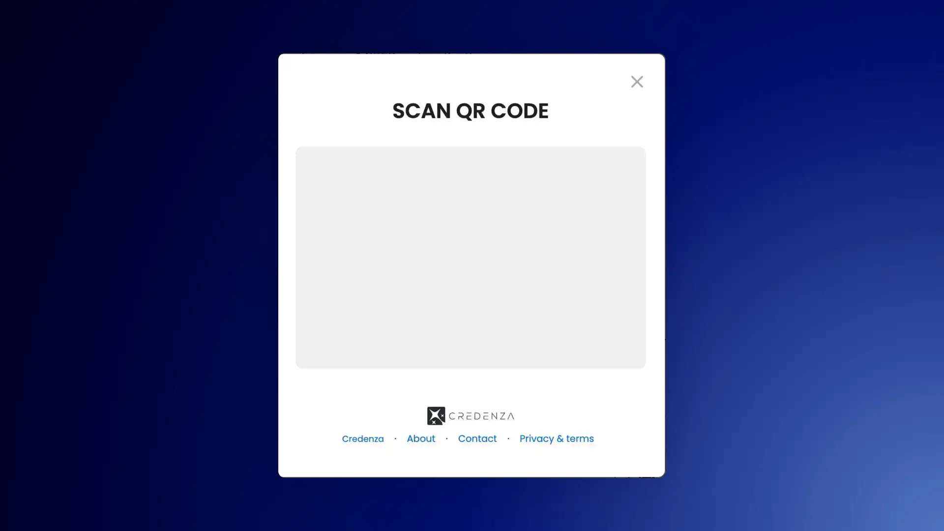 Credenza PassScan page with QR code scanner interface and navigation links.
