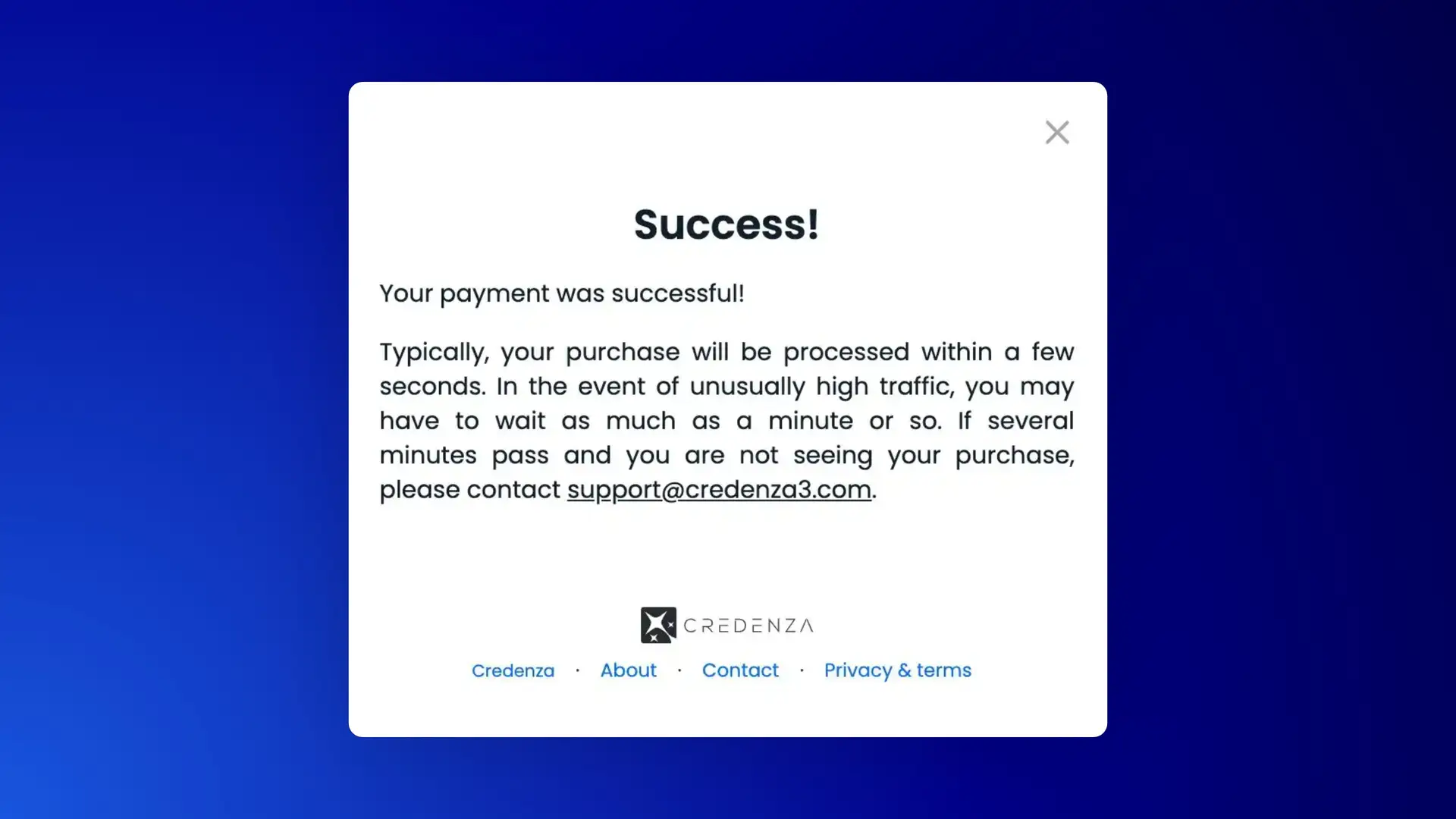 Credenza Wallet Page Success Message